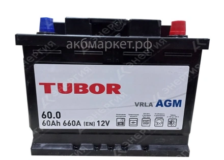 Изображение 0 товара Аккумулятор автомобильный 12В 60Ач TUBOR AGM обратной полярности