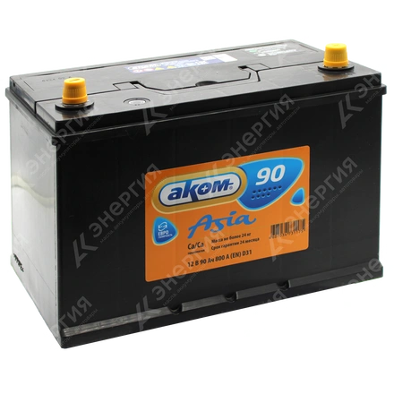 Изображение 0 товара Аккумулятор автомобильный 12В 90Ач АКОМ Asia 90D31L обратной полярности