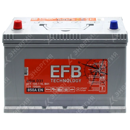 Изображение 1 товара Аккумулятор автомобильный 12В 100Ач TUBOR Asia EFB 105D31R прямой полярности