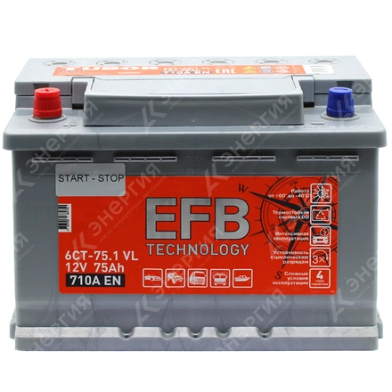 Изображение 1 товара Аккумулятор автомобильный 12В 75Ач TUBOR EFB прямой полярности