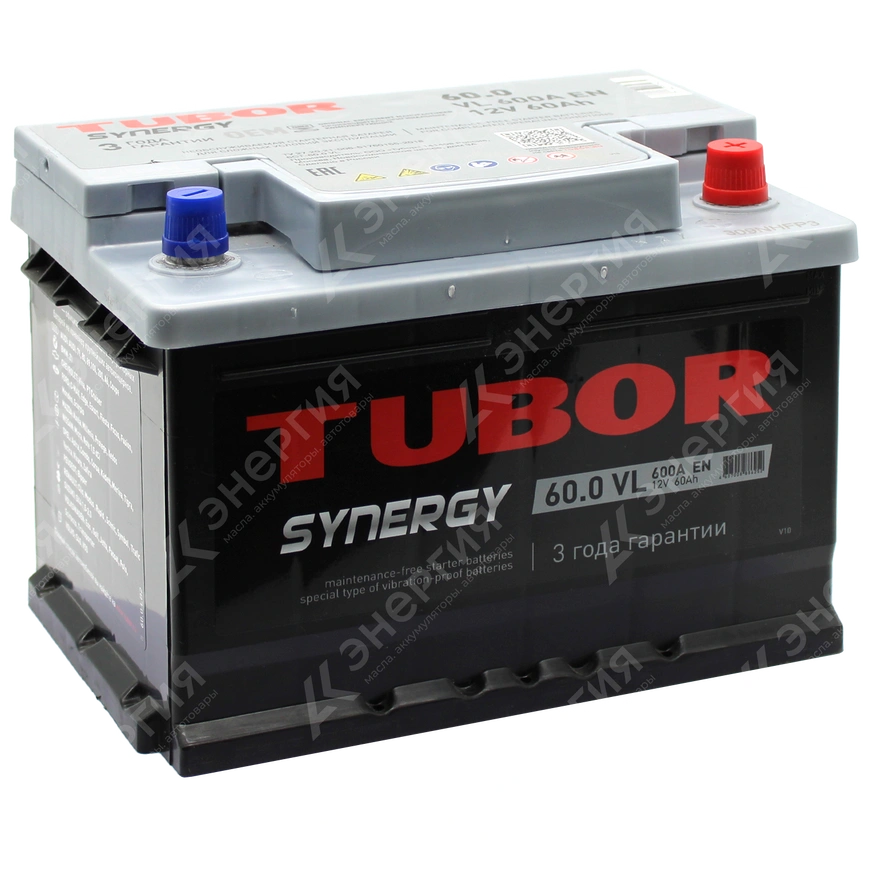 Изображение 0 товара Аккумулятор автомобильный 12В 60Ач TUBOR SYNERGY обратной полярности низ.