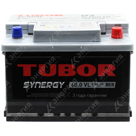 Изображение 1 товара Аккумулятор автомобильный 12В 60Ач TUBOR SYNERGY обратной полярности низ.