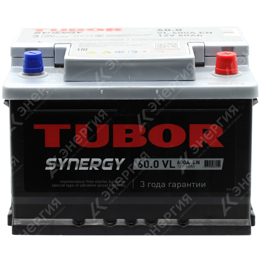 Изображение 1 товара Аккумулятор автомобильный 12В 60Ач TUBOR SYNERGY обратной полярности низ.