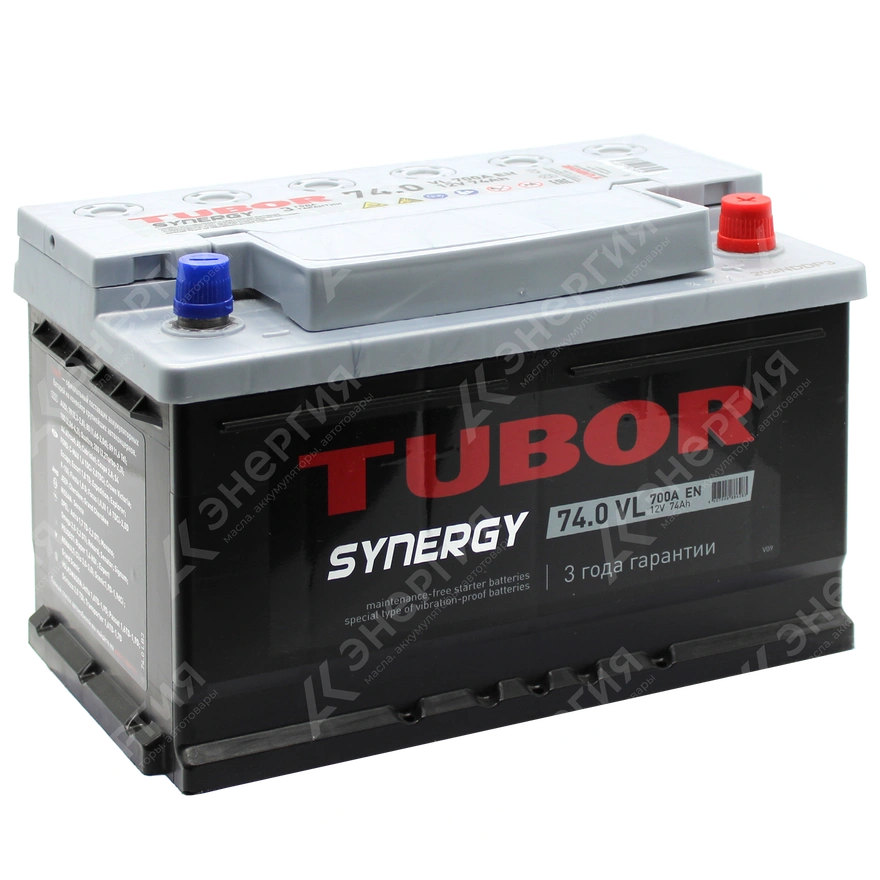 Изображение 0 товара Аккумулятор автомобильный 12В 74Ач TUBOR SYNERGY обратной полярности низ.