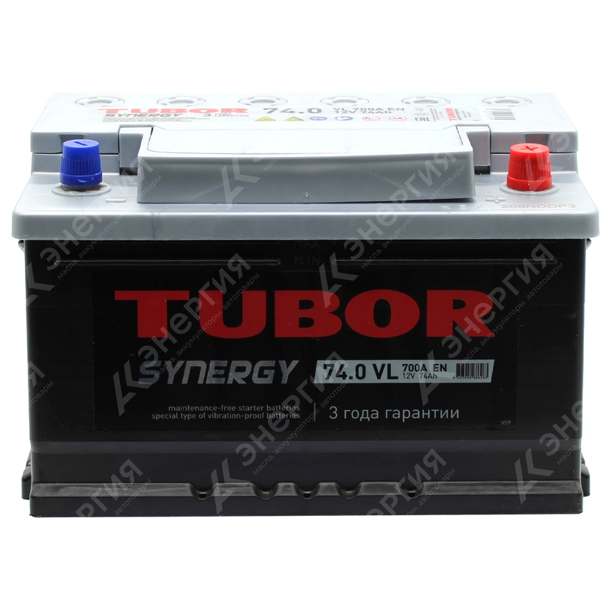 Изображение 1 товара Аккумулятор автомобильный 12В 74Ач TUBOR SYNERGY обратной полярности низ.
