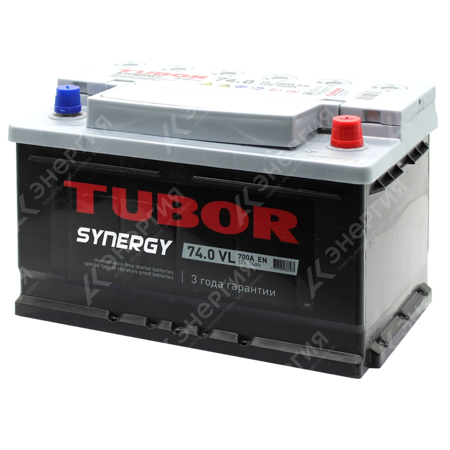 Изображение 2 товара Аккумулятор автомобильный 12В 74Ач TUBOR SYNERGY обратной полярности низ.