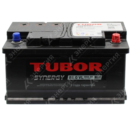 Изображение 1 товара Аккумулятор автомобильный 12В 85Ач TUBOR SYNERGY обратной полярности низ.