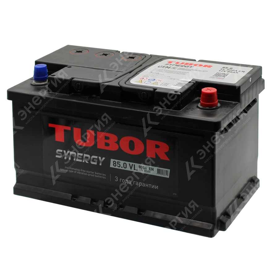 Изображение 2 товара Аккумулятор автомобильный 12В 85Ач TUBOR SYNERGY обратной полярности низ.