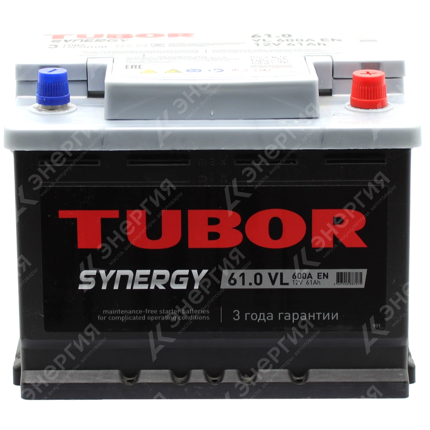 Изображение 1 товара Аккумулятор автомобильный 12В 61Ач TUBOR SYNERGY обратной полярности