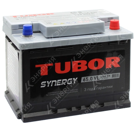 Изображение 0 товара Аккумулятор автомобильный 12В 65Ач TUBOR SYNERGY обратной полярности