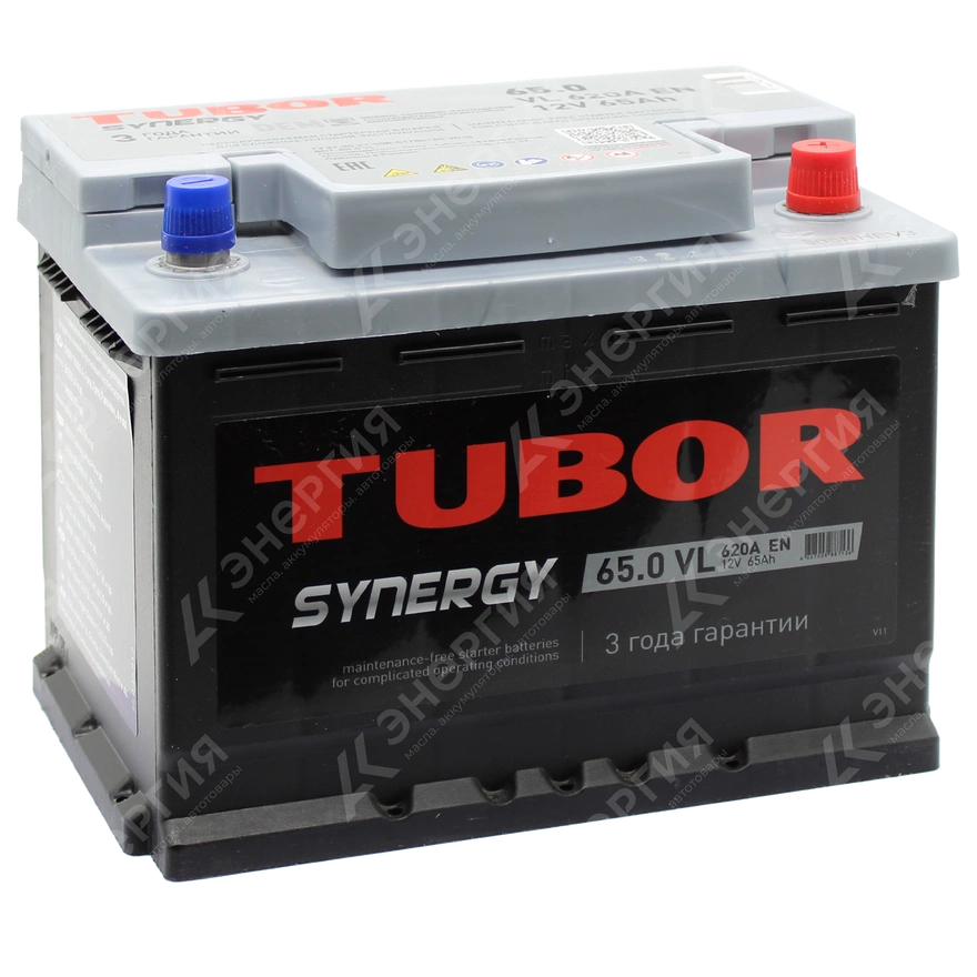 Изображение 0 товара Аккумулятор автомобильный 12В 65Ач TUBOR SYNERGY обратной полярности