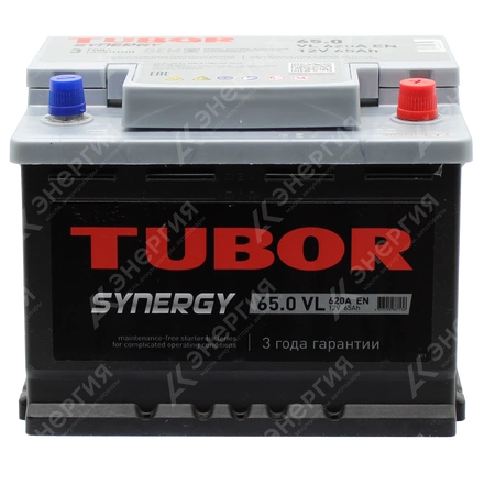 Изображение 1 товара Аккумулятор автомобильный 12В 65Ач TUBOR SYNERGY обратной полярности