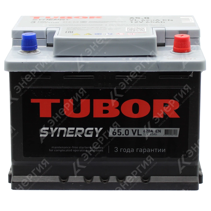 Изображение 1 товара Аккумулятор автомобильный 12В 65Ач TUBOR SYNERGY обратной полярности