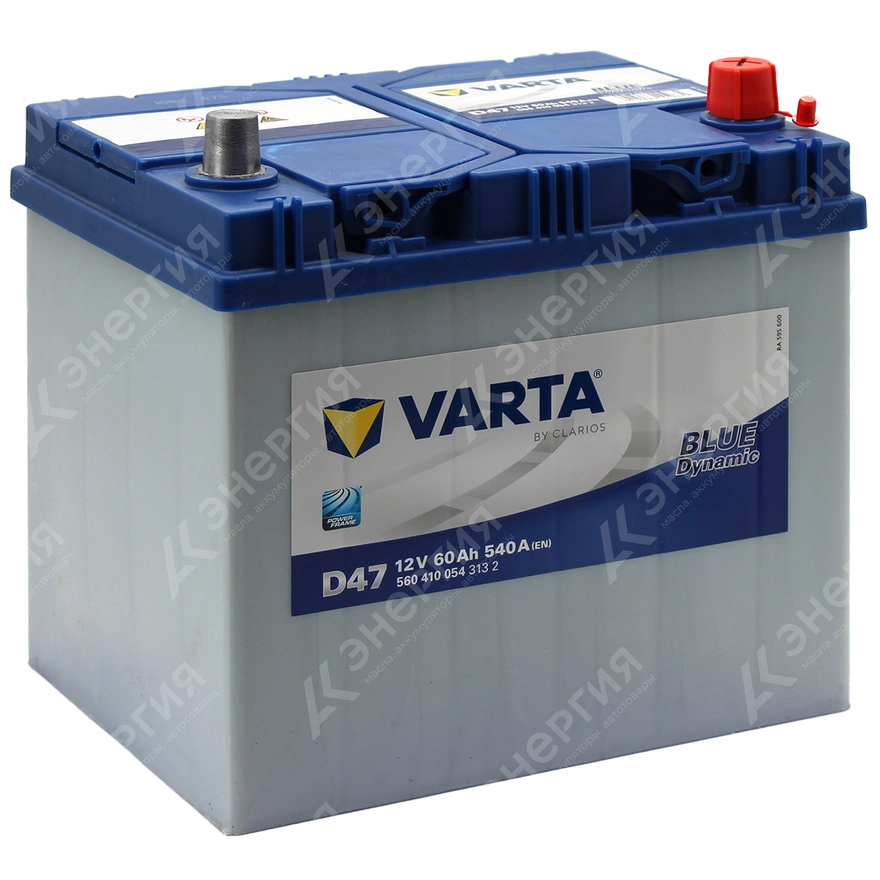 Изображение 0 товара Аккумулятор автомобильный 12В 60Ач Varta Bue Dynamic D47 Asia обратной полярности