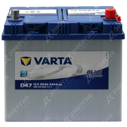 Изображение 1 товара Аккумулятор автомобильный 12В 60Ач Varta Bue Dynamic D47 Asia обратной полярности