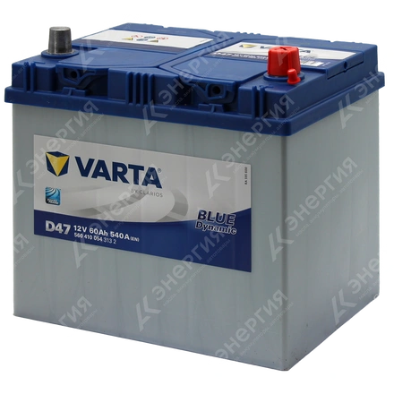 Изображение 2 товара Аккумулятор автомобильный 12В 60Ач Varta Bue Dynamic D47 Asia обратной полярности