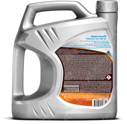 Изображение 1 товара Моторное масло Gazpromneft Premium А3 5W-30 Синтетическое 4 литра
